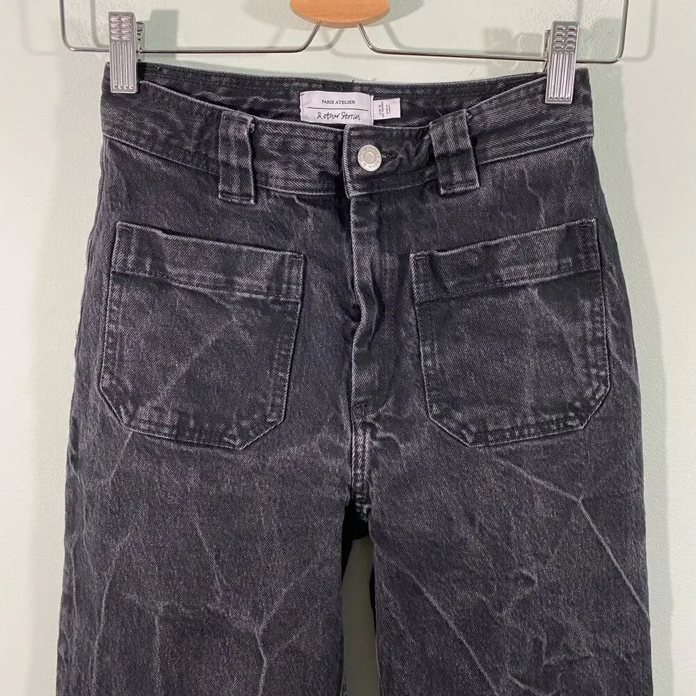 & Other Stories Women's Grey Marble Stone Wash Wide Leg Jeans Size EUR 36